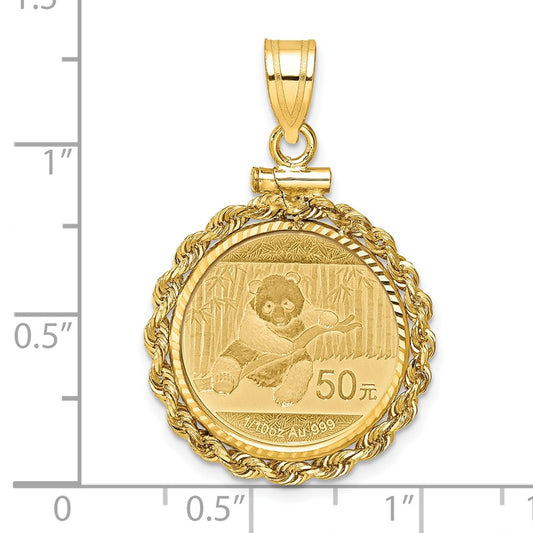 Wideband Distinguished Coin Jewelry 14ky Diamond-cut Rope Screw Top Mounted 1/10oz Panda Coin Bezel Pendant