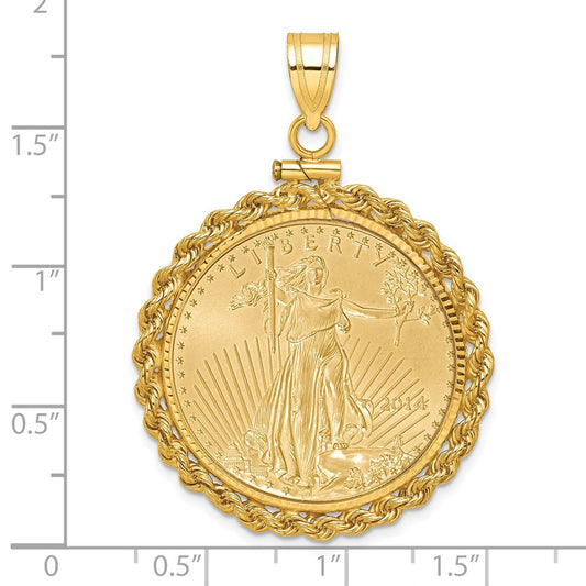 Wideband Distinguished Coin Jewelry 14ky Diamond-cut Rope Screw Top Mounted 1/2oz American Eagle Coin Bezel Pendant