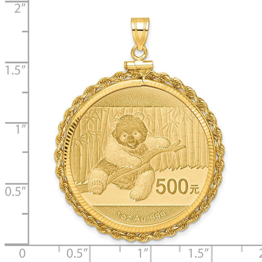 Wideband Distinguished Coin Jewelry 14ky Diamond-cut Rope Screw Top Mounted 1oz Panda Coin Bezel Pendant