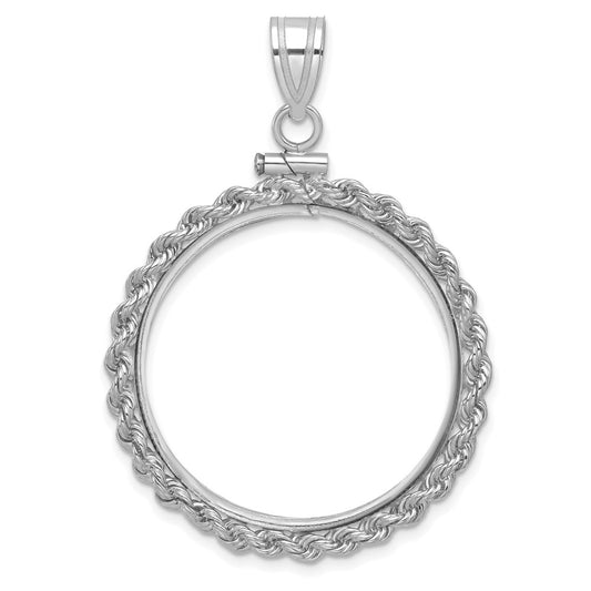 Wideband Distinguished Coin Jewelry 14k White Gold Polished Rope 27.0mm x 2.35mm Screw Top Coin Bezel Pendant