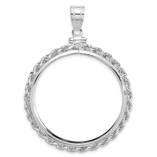Wideband Distinguished Coin Jewelry 14k White Gold Polished Rope 32.7mm x 3.00mm Screw Top Coin Bezel Pendant
