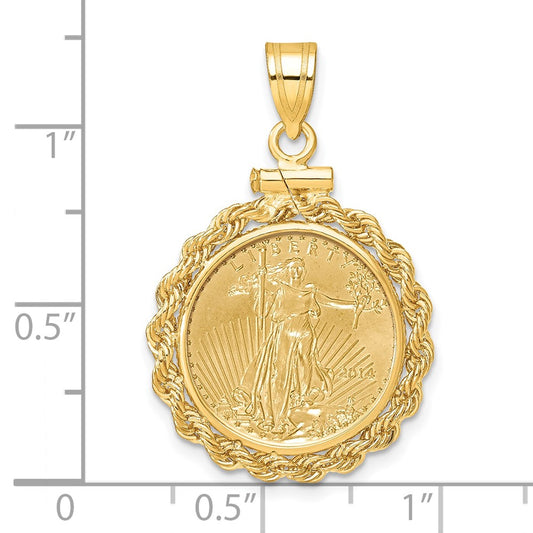 Wideband Distinguished Coin Jewelry 14k Polished Rope Mounted 1/10oz American Eagle Screw Top Coin Bezel Pendant