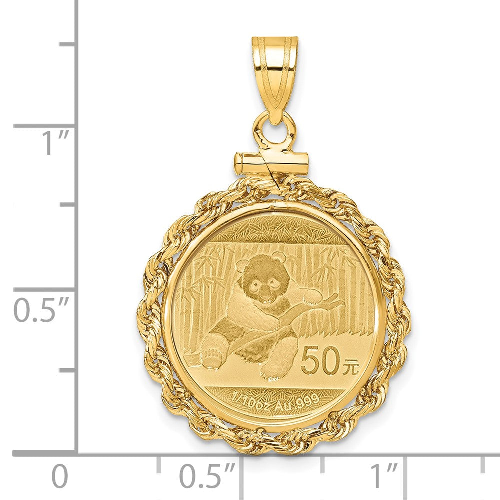 Wideband Distinguished Coin Jewelry 14k Polished Rope Mounted 1/10oz Panda Screw Top Coin Bezel Pendant