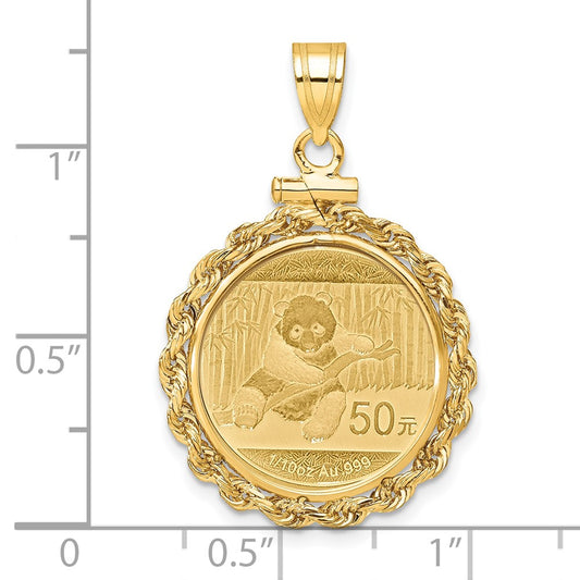 Wideband Distinguished Coin Jewelry 14k Polished Rope Mounted 1/10oz Panda Screw Top Coin Bezel Pendant