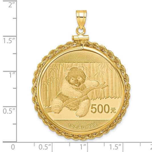 Wideband Distinguished Coin Jewelry 14k Polished Rope Mounted 1oz Panda Screw Top Coin Bezel Pendant