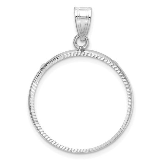 Wideband Distinguished Coin Jewelry 14k White Gold Polished and Diamond-cut 22.0mm Prong Coin Bezel Pendant