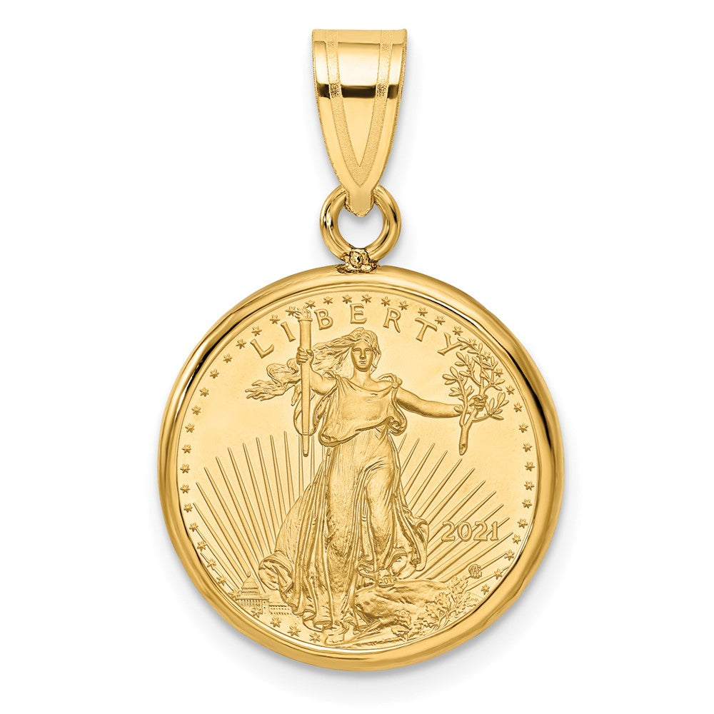 Wideband Distinguished Coin Jewelry 14k Polished Mounted 1/10oz American Eagle Prong Coin Bezel Pendant