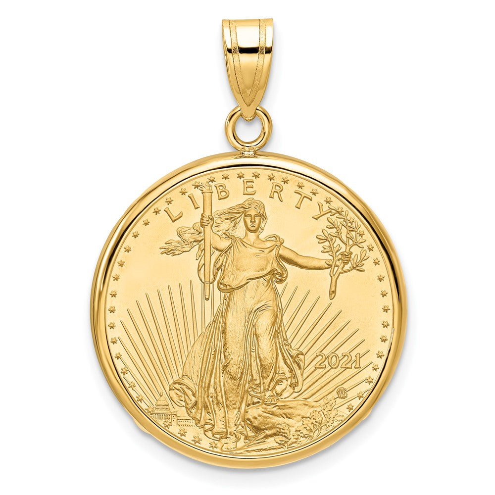 Wideband Distinguished Coin Jewelry 14k Polished Mounted 1/4oz American Eagle Prong Coin Bezel Pendant