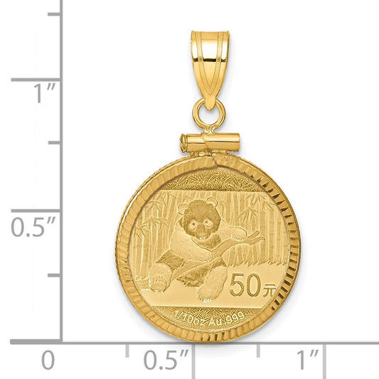Wideband Distinguished Coin Jewelry 14ky Diamond-cut Screw Top Mounted 1/10oz Panda Coin Bezel Pendant