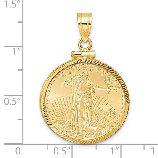 Wideband Distinguished Coin Jewelry 14ky Diamond-cut Screw Top Mounted 1/4oz American Eagle Coin Bezel Pendant
