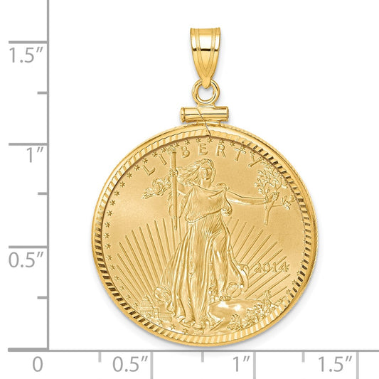 Wideband Distinguished Coin Jewelry 14ky Diamond-cut Screw Top Mounted 1/2oz American Eagle Coin Bezel Pendant