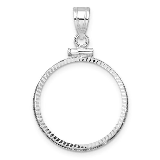 Wideband Distinguished Coin Jewelry 14k White Gold Polished and Diamond-cut 21.6mm x 1.7mm Screw Top Coin Bezel Pendant