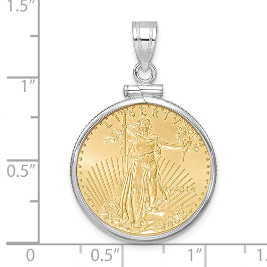 Wideband Distinguished Coin Jewelry 14k White Gold Polished Mounted 1/4oz American Eagle Screw Top Coin Bezel Pendant