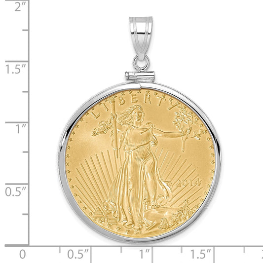 Wideband Distinguished Coin Jewelry 14k White Gold Polished Mounted 1oz American Eagle Screw Top Coin Bezel Pendant