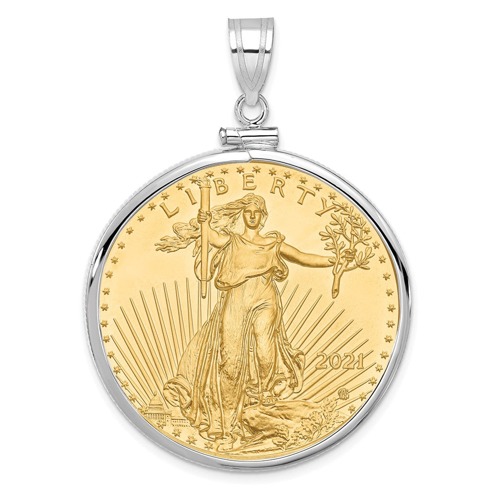 Wideband Distinguished Coin Jewelry 14k White Gold Polished Mounted 1oz American Eagle Screw Top Coin Bezel Pendant