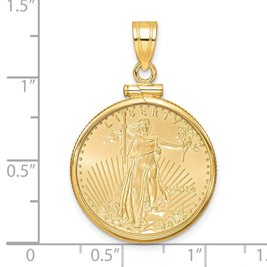 Wideband Distinguished Coin Jewelry 14k Polished Mounted 1/4oz American Eagle Screw Top Coin Bezel Pendant