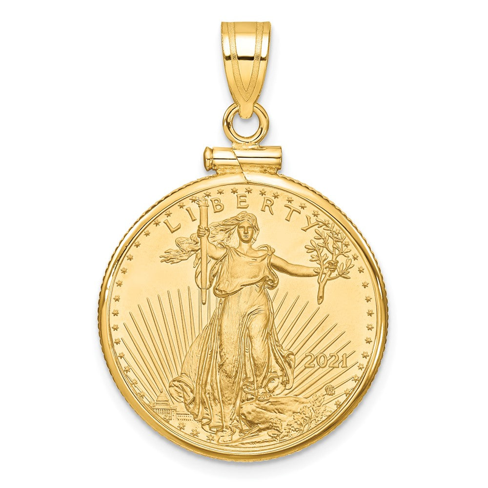 Wideband Distinguished Coin Jewelry 14k Polished Mounted 1/4oz American Eagle Screw Top Coin Bezel Pendant