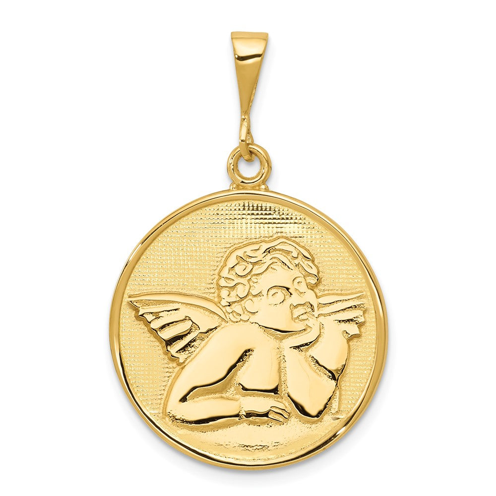 14K Polished and Satin Angel Pendant