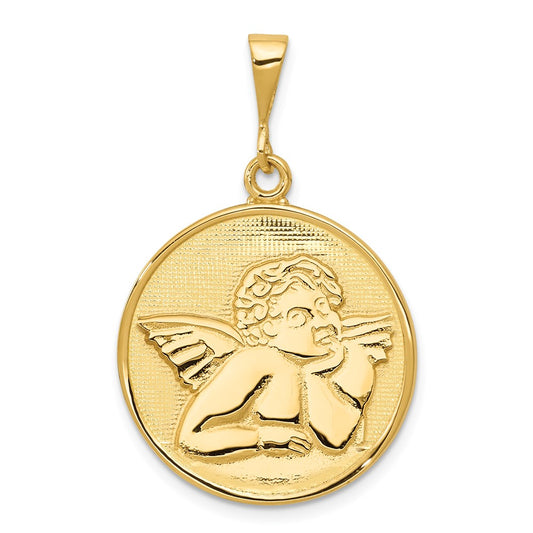 14K Polished and Satin Angel Pendant