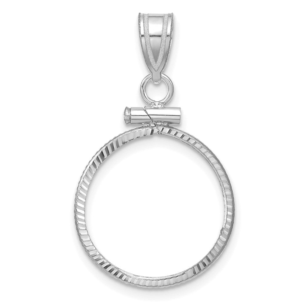 Wideband Distinguished Coin Jewelry 14k White Gold Polished and Diamond-cut 16.5mm x 1.35mm Screw Top Coin Bezel Pendant