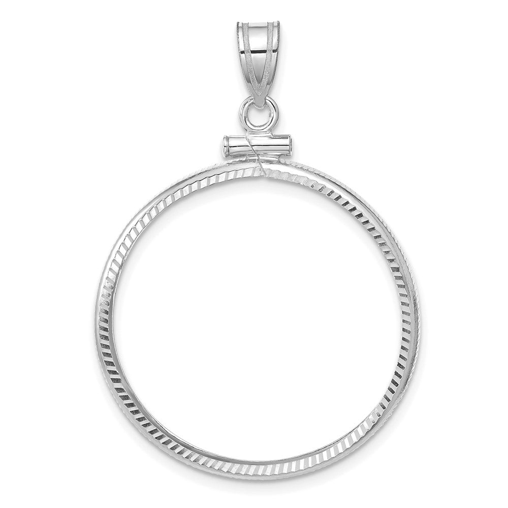 Wideband Distinguished Coin Jewelry 14k White Gold Polished and Diamond-cut 27mm x 2.35mm Screw Top Coin Bezel Pendant