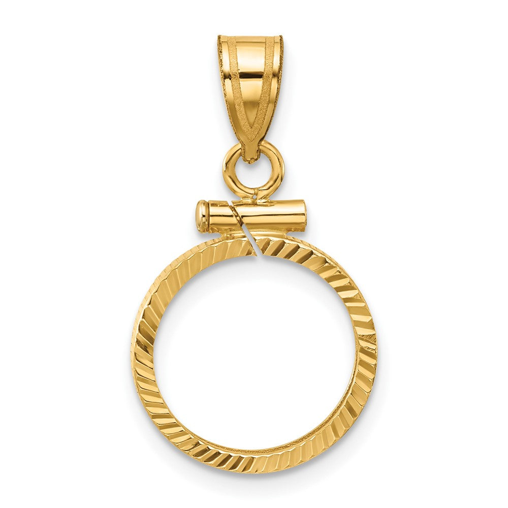 Wideband Distinguished Coin Jewelry 14k Polished and Diamond-cut 14.0mm x 1.1mm Screw Top Coin Bezel Pendant