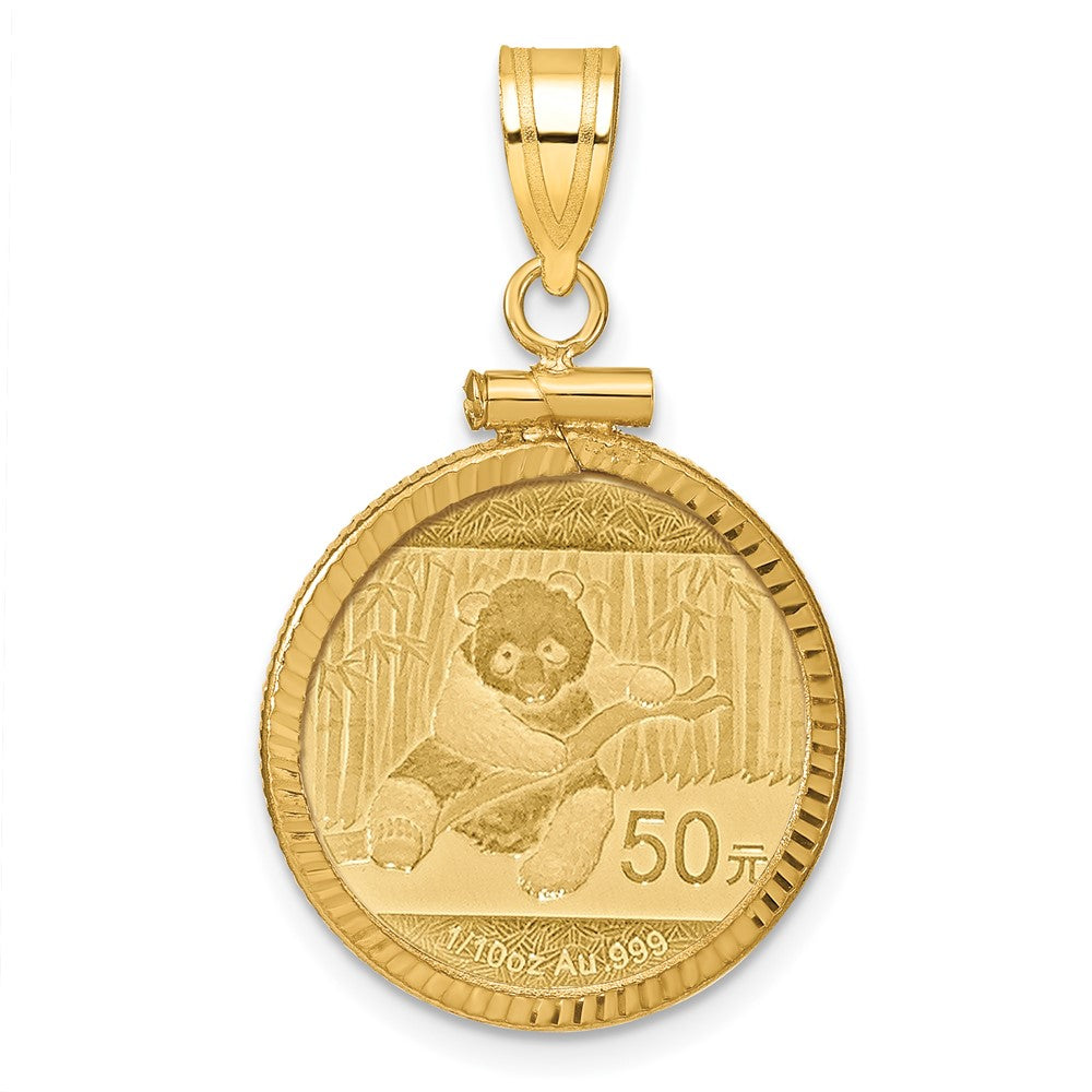 Wideband Distinguished Coin Jewelry 14ky Diamond-cut Screw Top Mounted 1/10oz Panda Coin Bezel Pendant