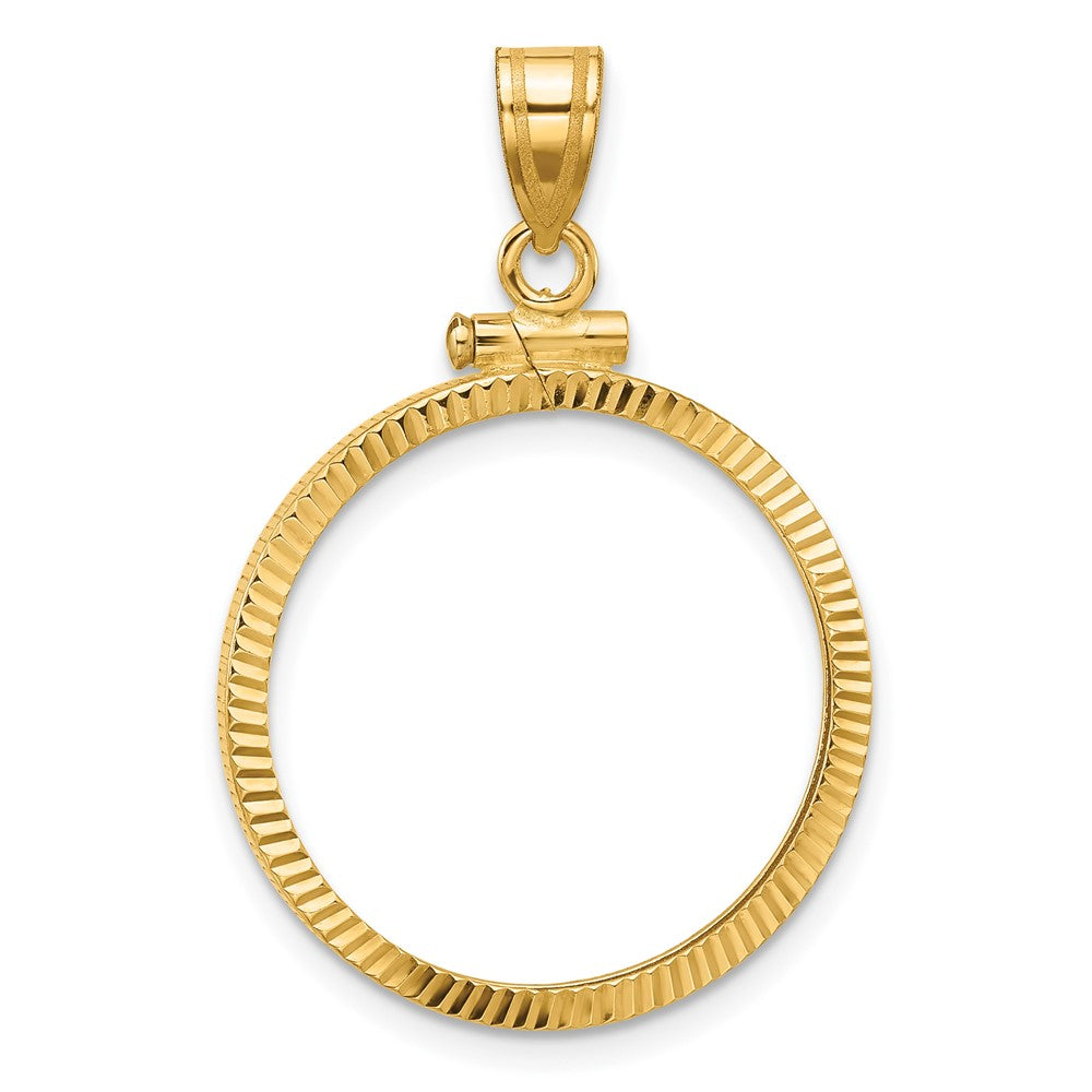 Wideband Distinguished Coin Jewelry 14k Polished and Diamond-cut 22.0mm x 1.9mm Screw Top Coin Bezel Pendant