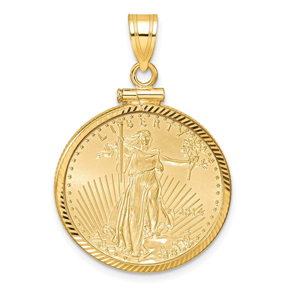 Wideband Distinguished Coin Jewelry 14ky Diamond-cut Screw Top Mounted 1/4oz American Eagle Coin Bezel Pendant