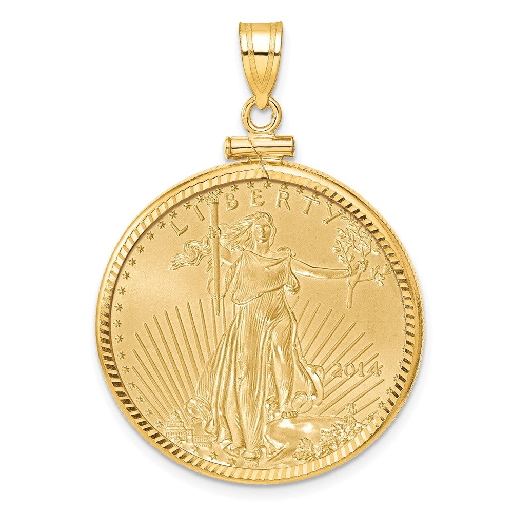 Wideband Distinguished Coin Jewelry 14ky Diamond-cut Screw Top Mounted 1/2oz American Eagle Coin Bezel Pendant