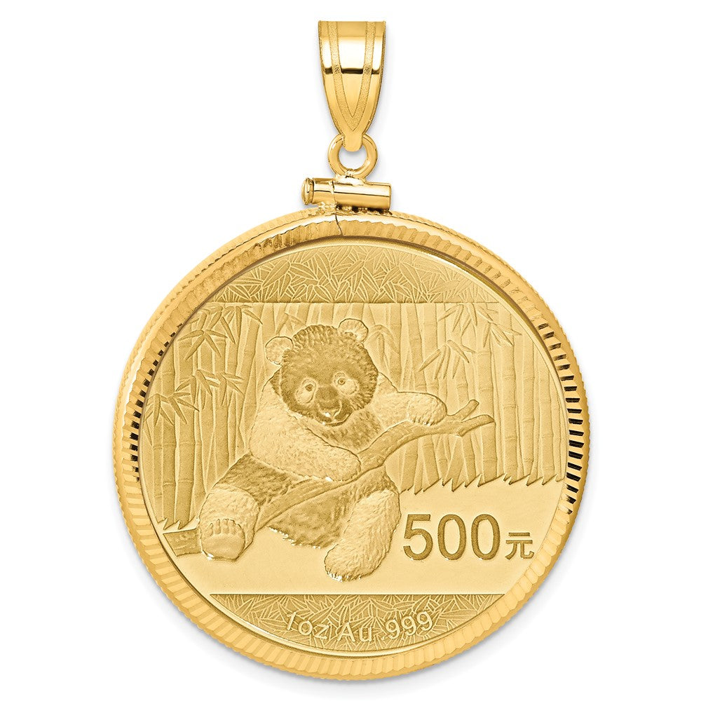 Wideband Distinguished Coin Jewelry 14ky Diamond-cut Screw Top Mounted 1oz Panda Coin Bezel Pendant