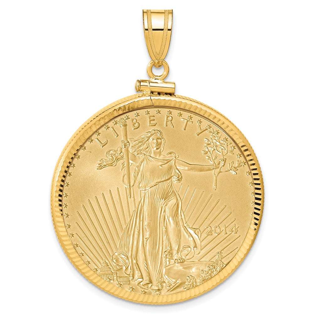 Wideband Distinguished Coin Jewelry 14ky Diamond-cut Screw Top Mounted 1oz American Eagle Coin Bezel Pendant