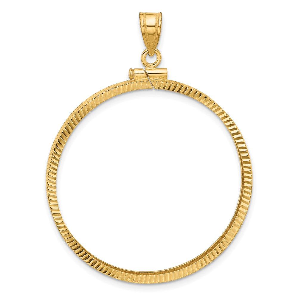Wideband Distinguished Coin Jewelry 14k Polished and Diamond-cut 34.2mm x 2.85mm Screw Top Coin Bezel Pendant