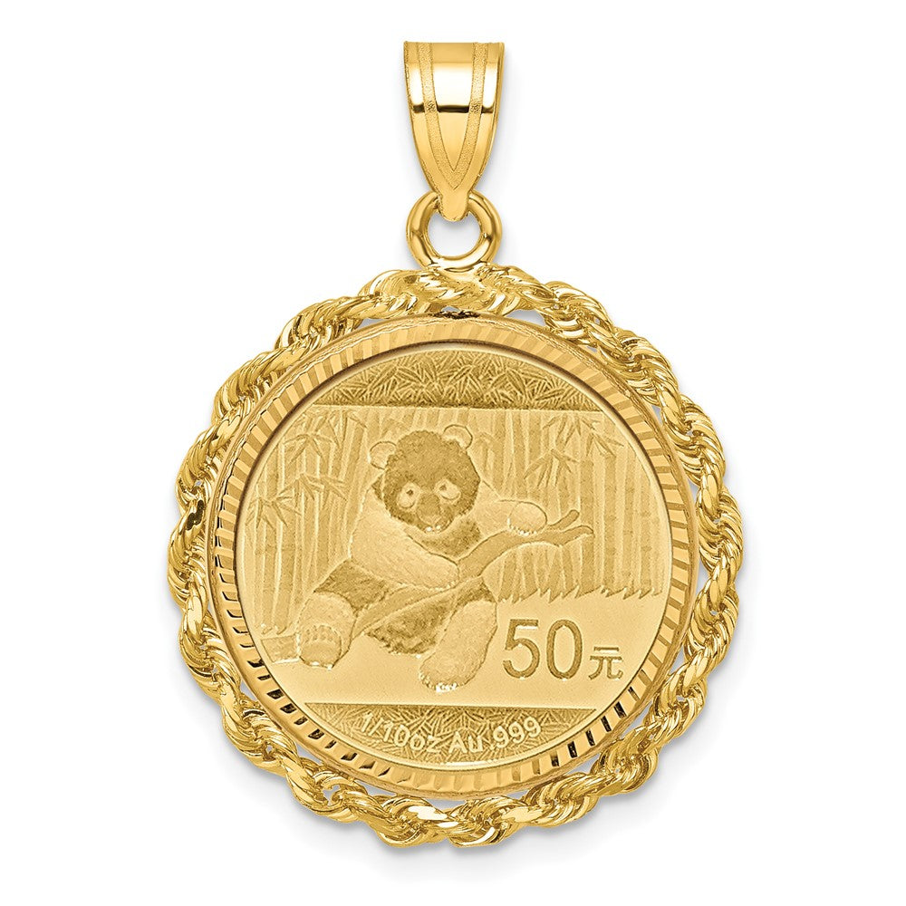 Wideband Distinguished Coin Jewelry 14ky Diamond-cut Rope Prong Mounted 1/10oz Panda Coin Bezel Pendant