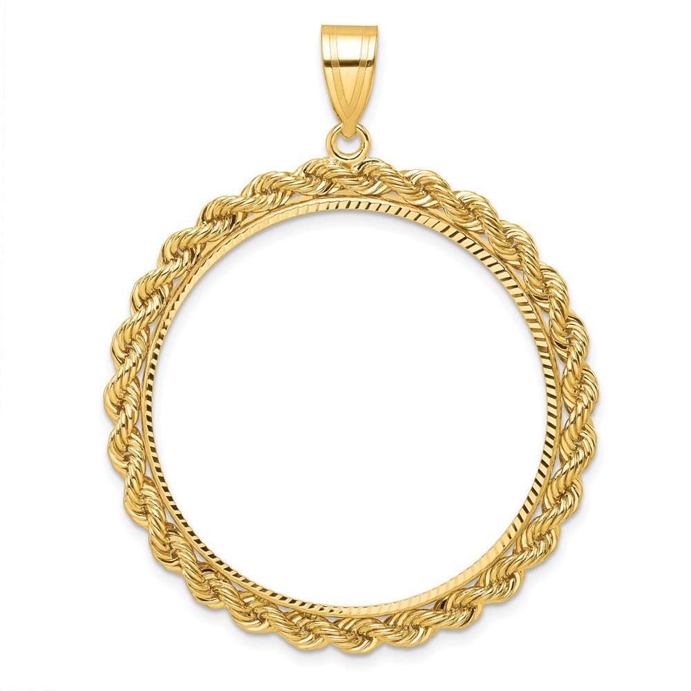 Wideband Distinguished Coin Jewelry 14k Diamond-cut with Rope 32.7mm Prong Coin Bezel Pendant