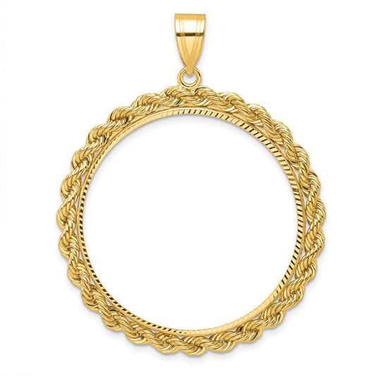 Wideband Distinguished Coin Jewelry 14k Diamond-cut with Rope 32.7mm Prong Coin Bezel Pendant