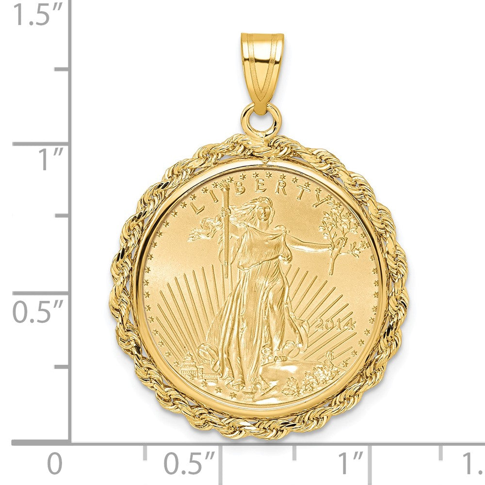 Wideband Distinguished Coin Jewelry 14k Polished Rope Mounted 1/4oz American Eagle Prong Coin Bezel Pendant