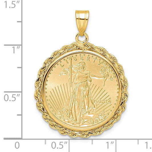 Wideband Distinguished Coin Jewelry 14k Polished Rope Mounted 1/4oz American Eagle Prong Coin Bezel Pendant