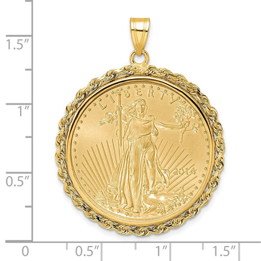 Wideband Distinguished Coin Jewelry 14k Polished Rope Mounted 1/2oz American Eagle Prong Coin Bezel Pendant