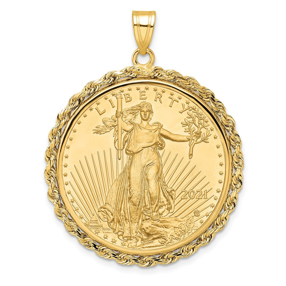 Wideband Distinguished Coin Jewelry 14k Polished Rope Mounted 1/2oz American Eagle Prong Coin Bezel Pendant