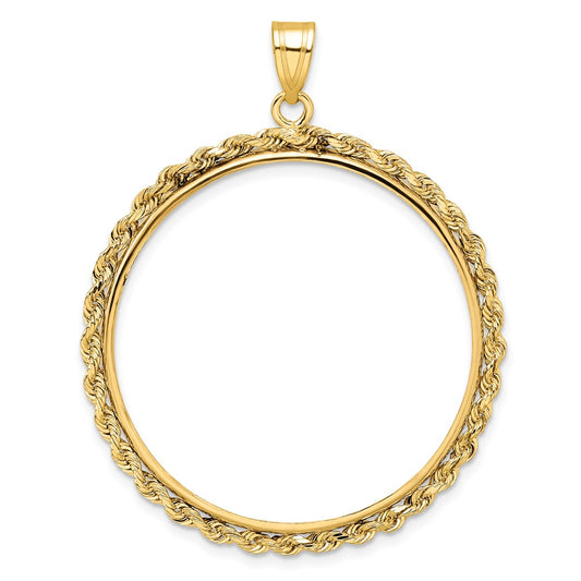 Wideband Distinguished Coin Jewelry 14k Polished Rope 32.0mm Prong Coin Bezel Pendant
