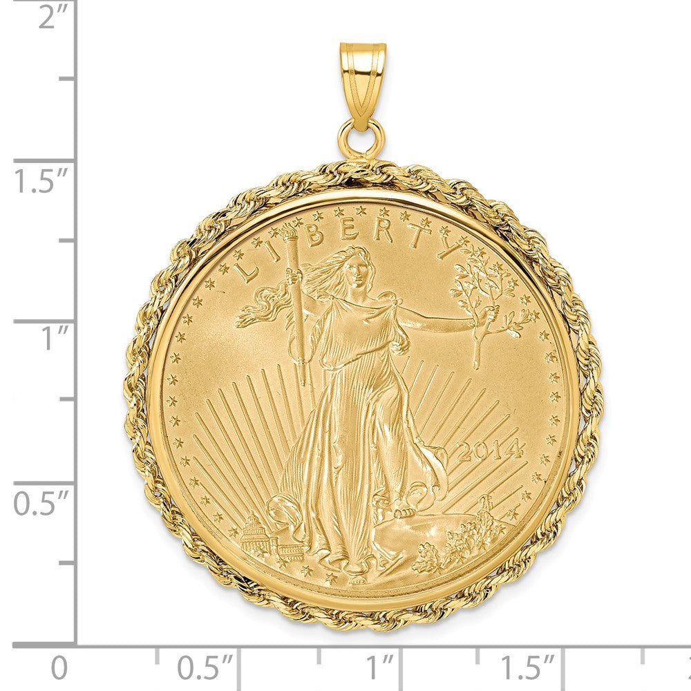 Wideband Distinguished Coin Jewelry 14k Polished Rope Mounted 1oz American Eagle Prong Coin Bezel Pendant