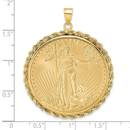 Wideband Distinguished Coin Jewelry 14k Polished Rope Mounted 1oz American Eagle Prong Coin Bezel Pendant