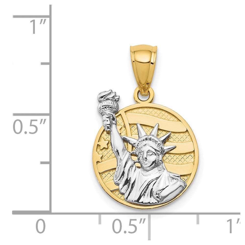 14k Two-tone Liberty on American Flag Disk Pendant