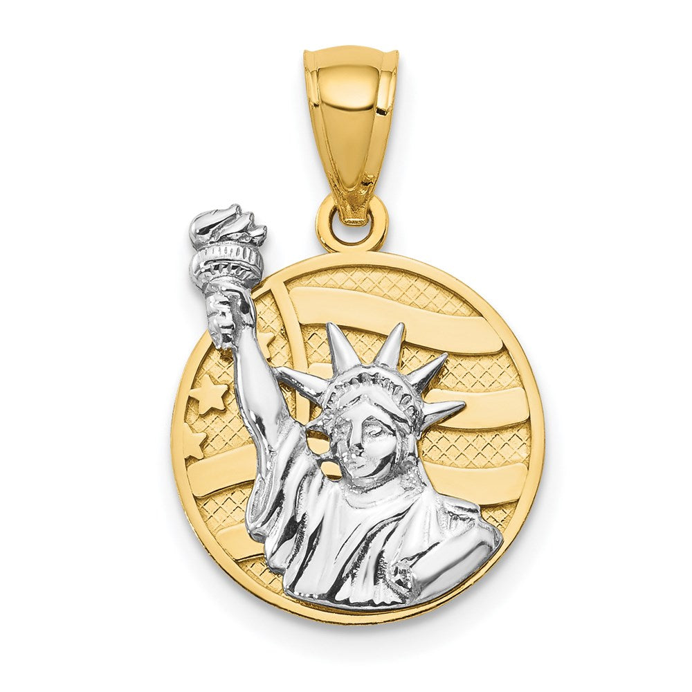 14k Two-tone Liberty on American Flag Disk Pendant