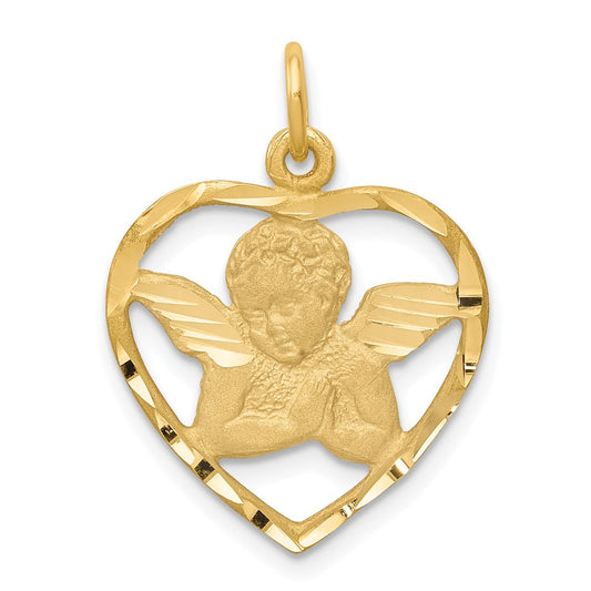 14k Angel in Heart Charm