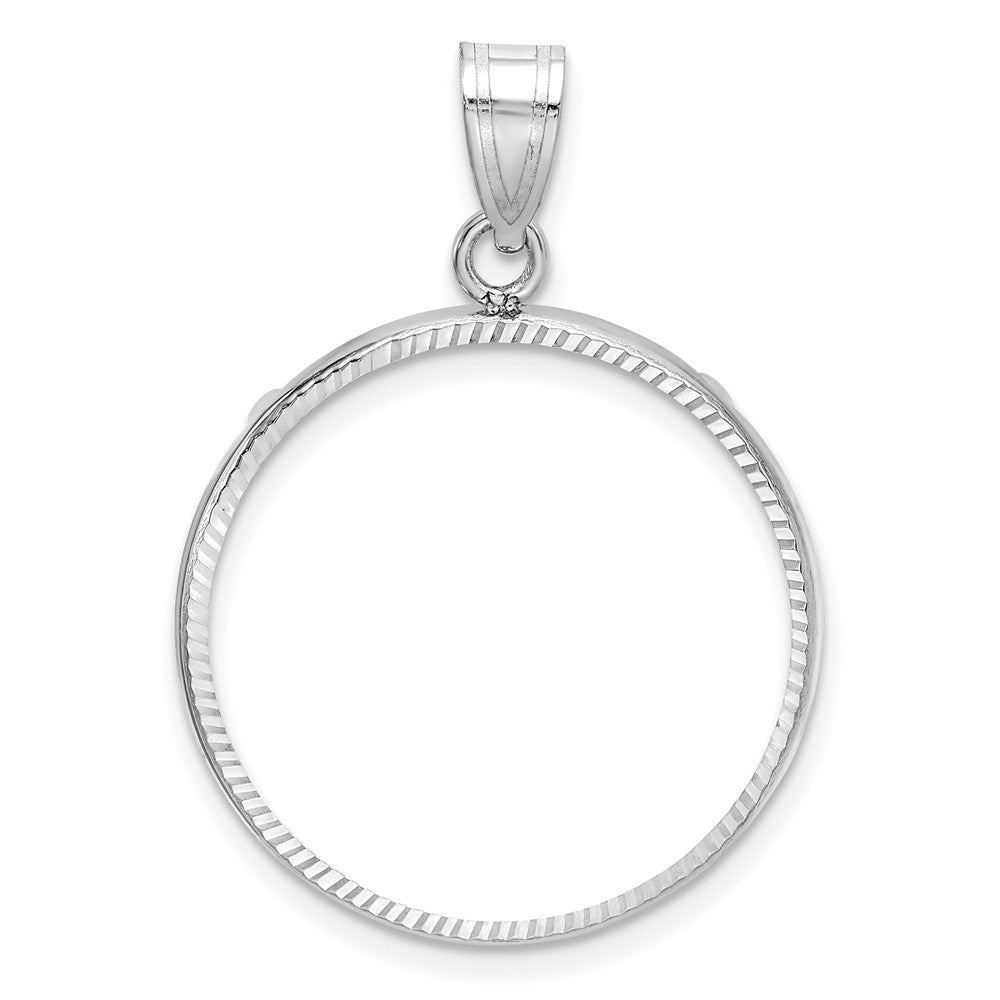 Wideband Distinguished Coin Jewelry 14k White Gold Polished and Diamond-cut 22.0mm Prong Coin Bezel Pendant