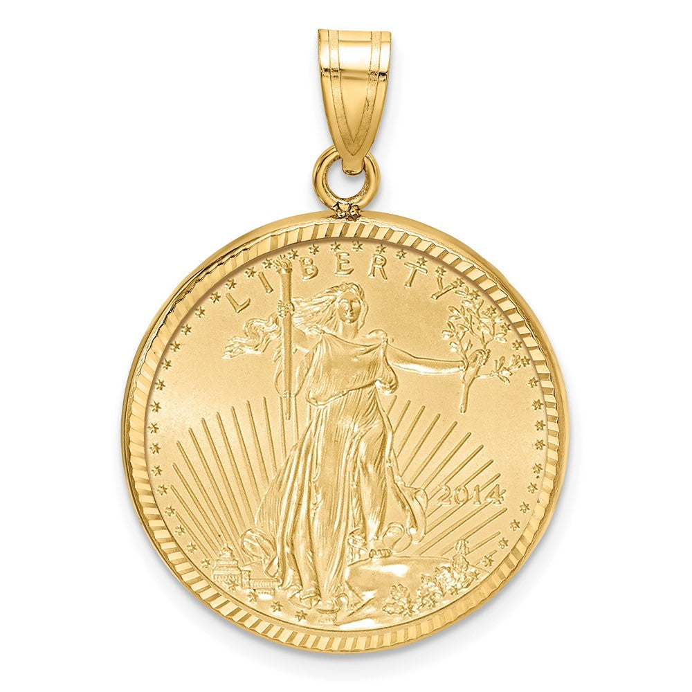 Wideband Distinguished Coin Jewelry 14ky Diamond-cut Prong Mounted 1/4oz American Eagle Coin Bezel Pendant