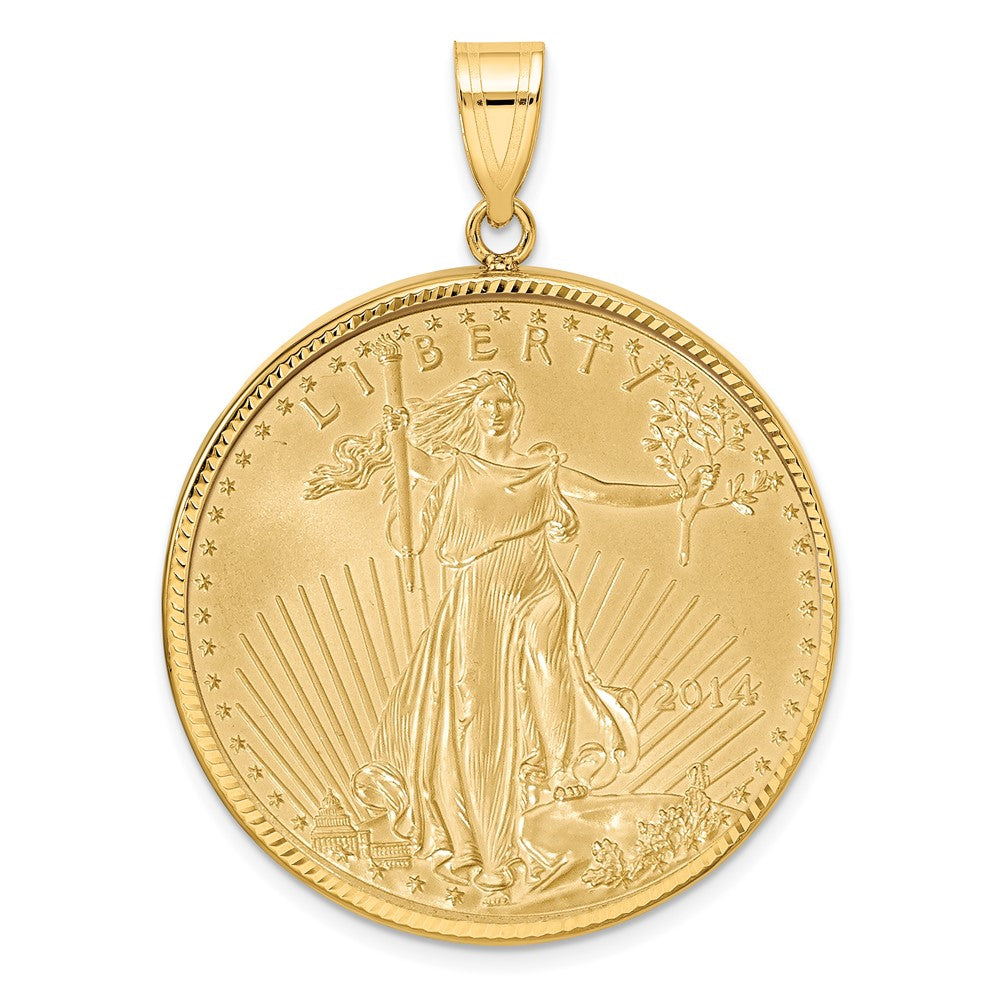 Wideband Distinguished Coin Jewelry 14ky Diamond-cut Prong Mounted 1oz American Eagle Coin Bezel Pendant