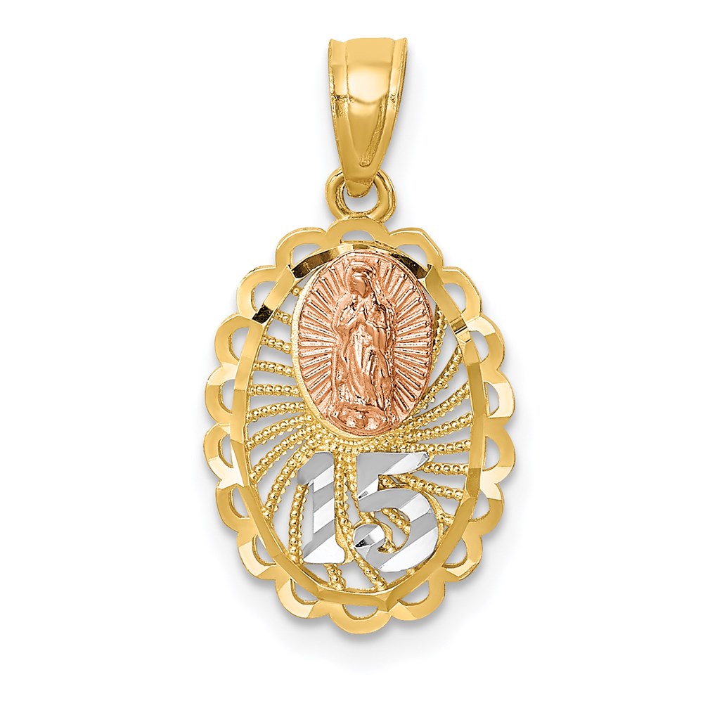 14K Two-tone w/White Rhodium of Guadalupe 15 Pendant